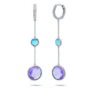 0.07ct Diamond & 10.91ct Amethyst & Blue Topaz 14k White Gold Earring