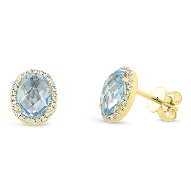 0.14ct Diamond & 2.90ct Blue Topaz 14k Yellow Gold Earring