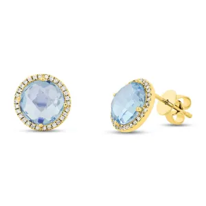 0.16ct Diamond & 4.35ct Blue Topaz 14k Yellow Gold Earring