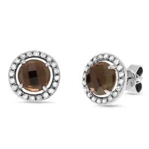 0.21ct Diamond & 1.65ct Smokey Topaz 14k White Gold Earring