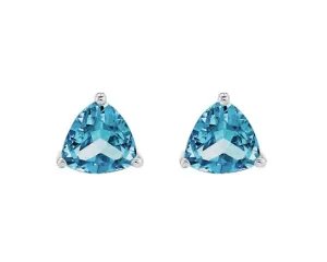 10K White Gold 4mm Trillion Blue Topaz Stud Earrings