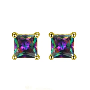 10k Yellow Gold Plated 1 Carat Square Created Mystic Topaz Stud Earrings