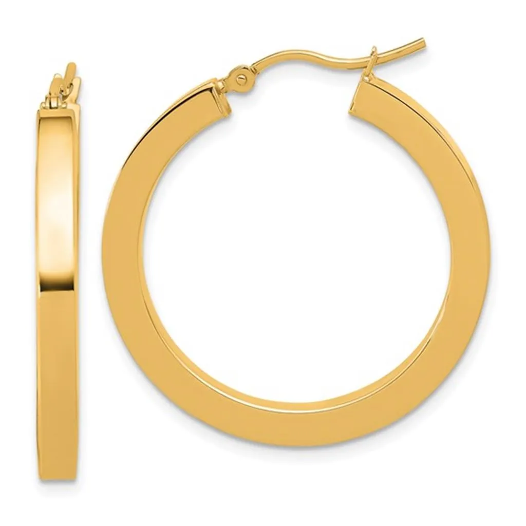 14k 3mm Polished Square Hoop Earrings