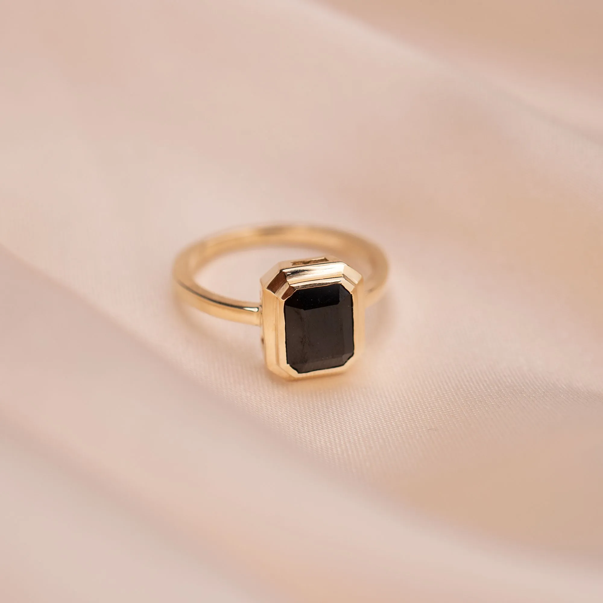 14k Black Onyx Tiered Bezel Ring