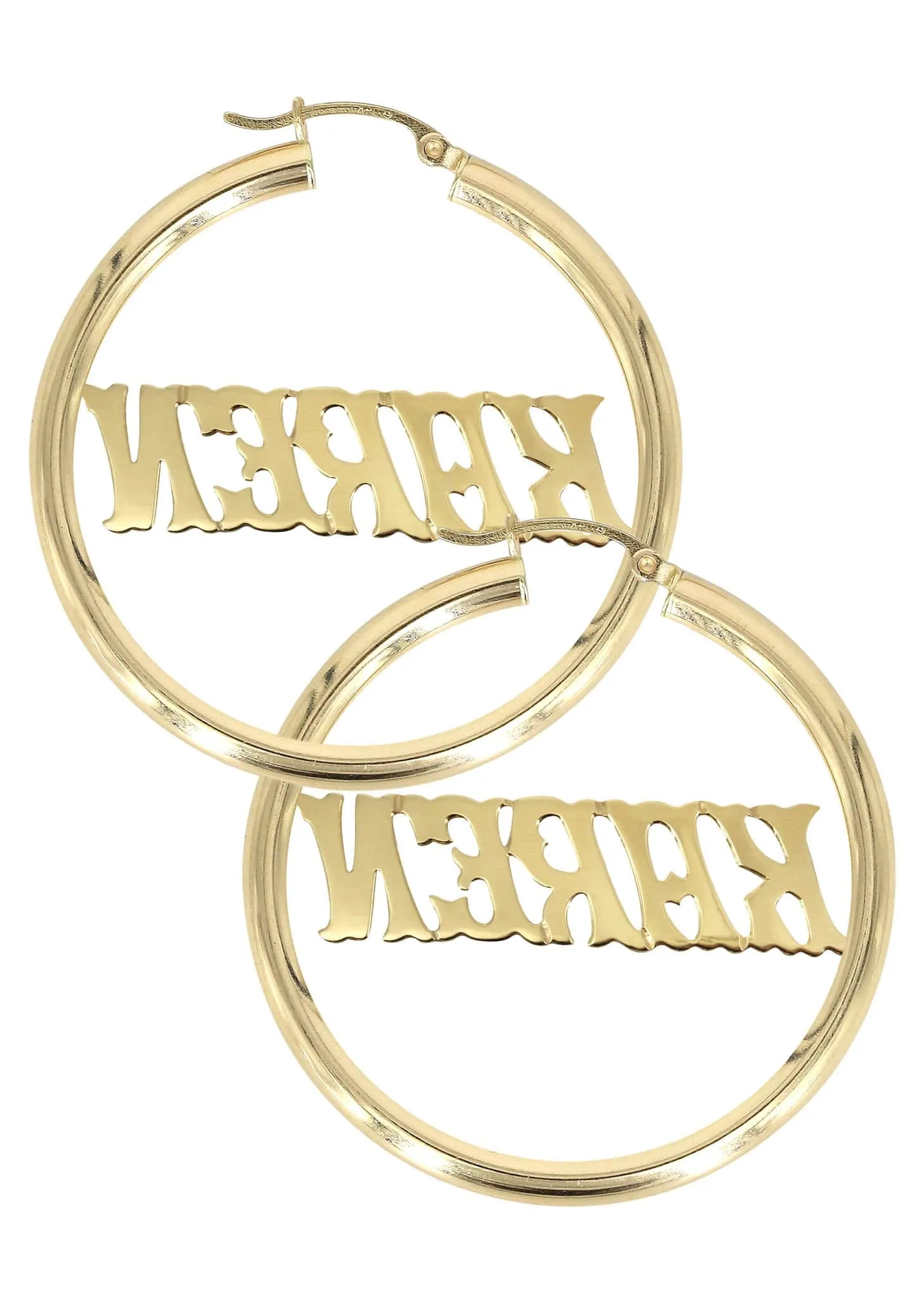 14K Ladies Name Plate Name Plate Hoop Earrings