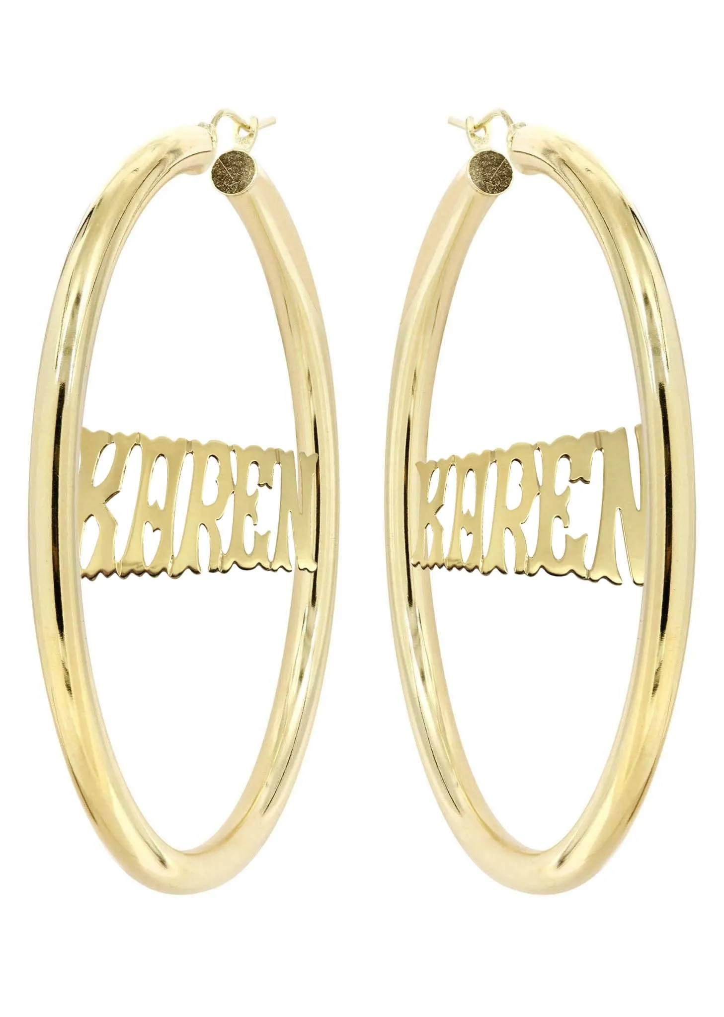 14K Ladies Name Plate Name Plate Hoop Earrings