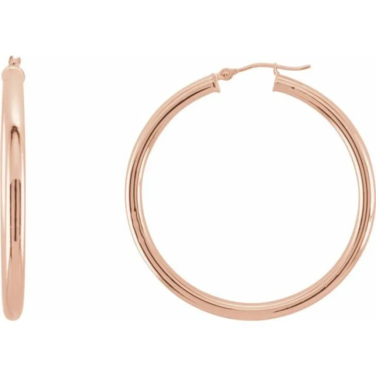 14K Rose 40 mm Tube Hoop Earrings