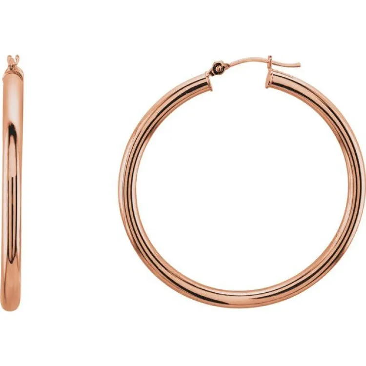 14K Rose 40 mm Tube Hoop Earrings