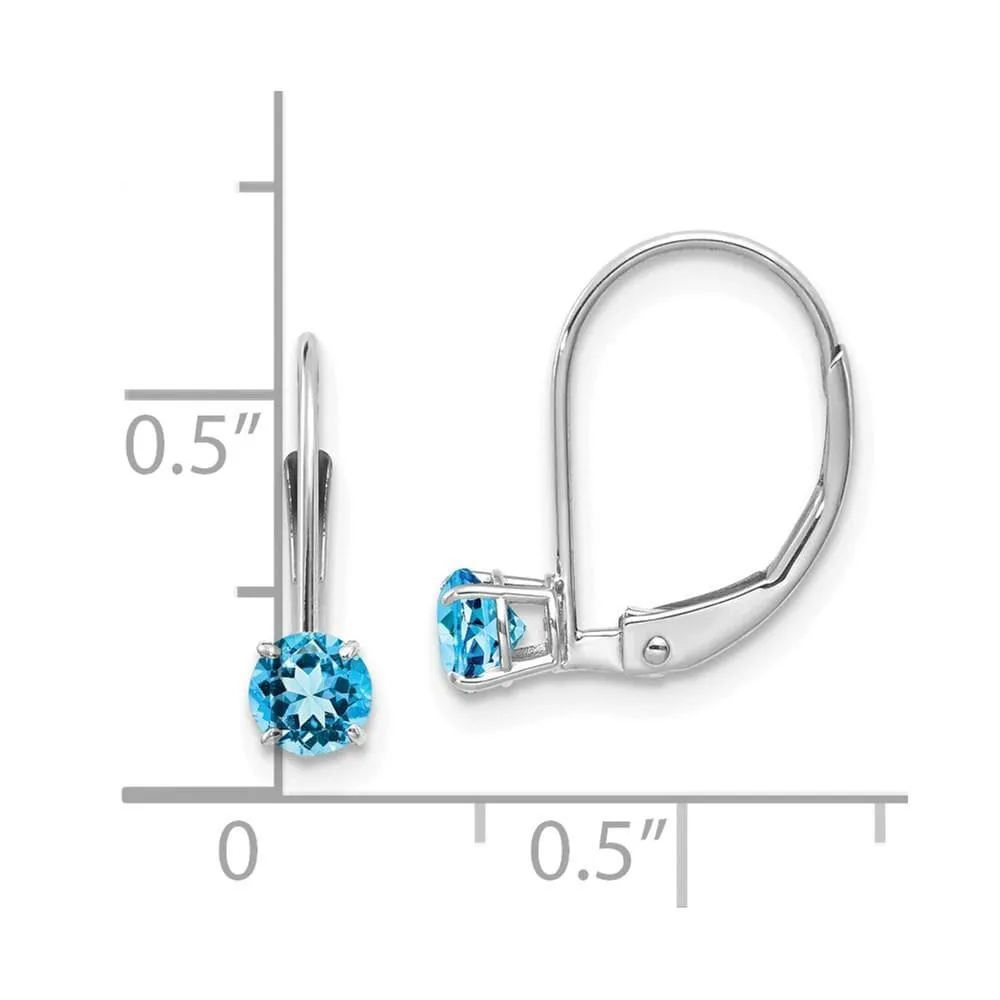 14k White Gold 4mm Round December/Blue Topaz Leverback Earrings