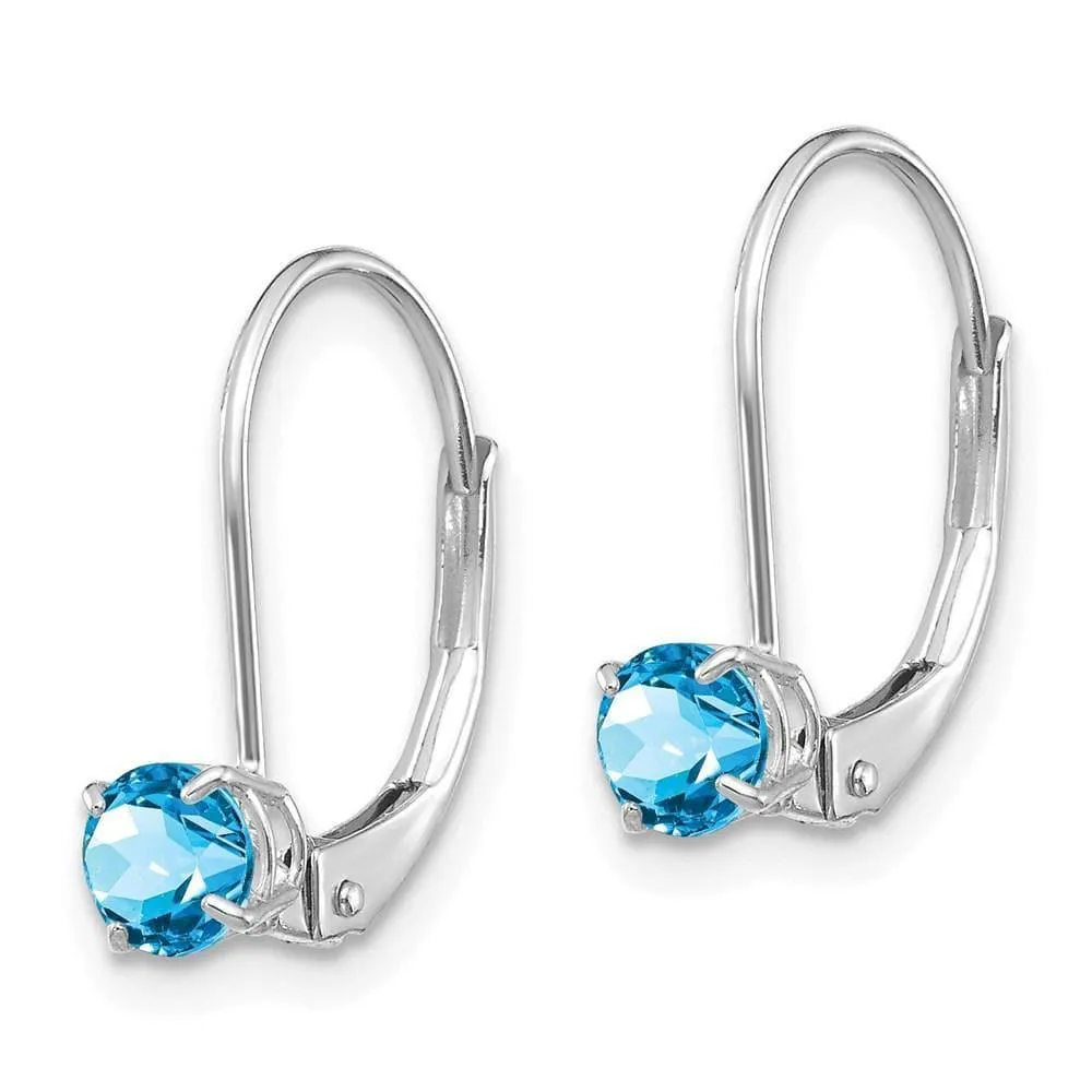 14k White Gold 4mm Round December/Blue Topaz Leverback Earrings