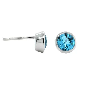 14K White Gold Blue Topaz Stud Earrings