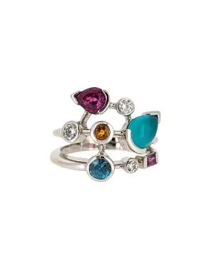 14K White Gold Multi Gemstone Ring