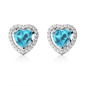 14k White Gold Plated 1/2 Ct Created Halo Heart Blue Topaz Stud Earrings