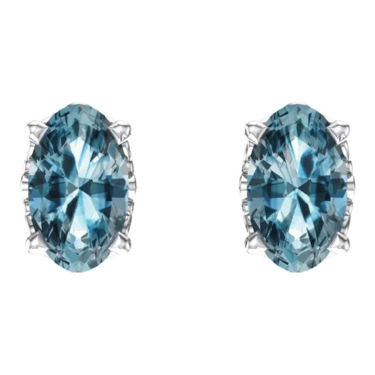 14K White Natural Sky Blue Topaz Earrings