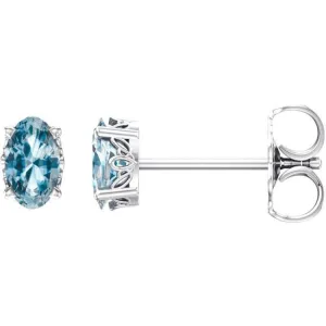 14K White Natural Sky Blue Topaz Earrings