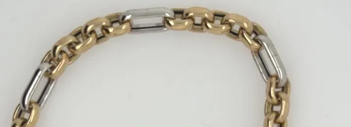 14K Yellow & White Gold Cable Figaro Style Bracelet