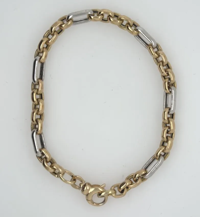 14K Yellow & White Gold Cable Figaro Style Bracelet