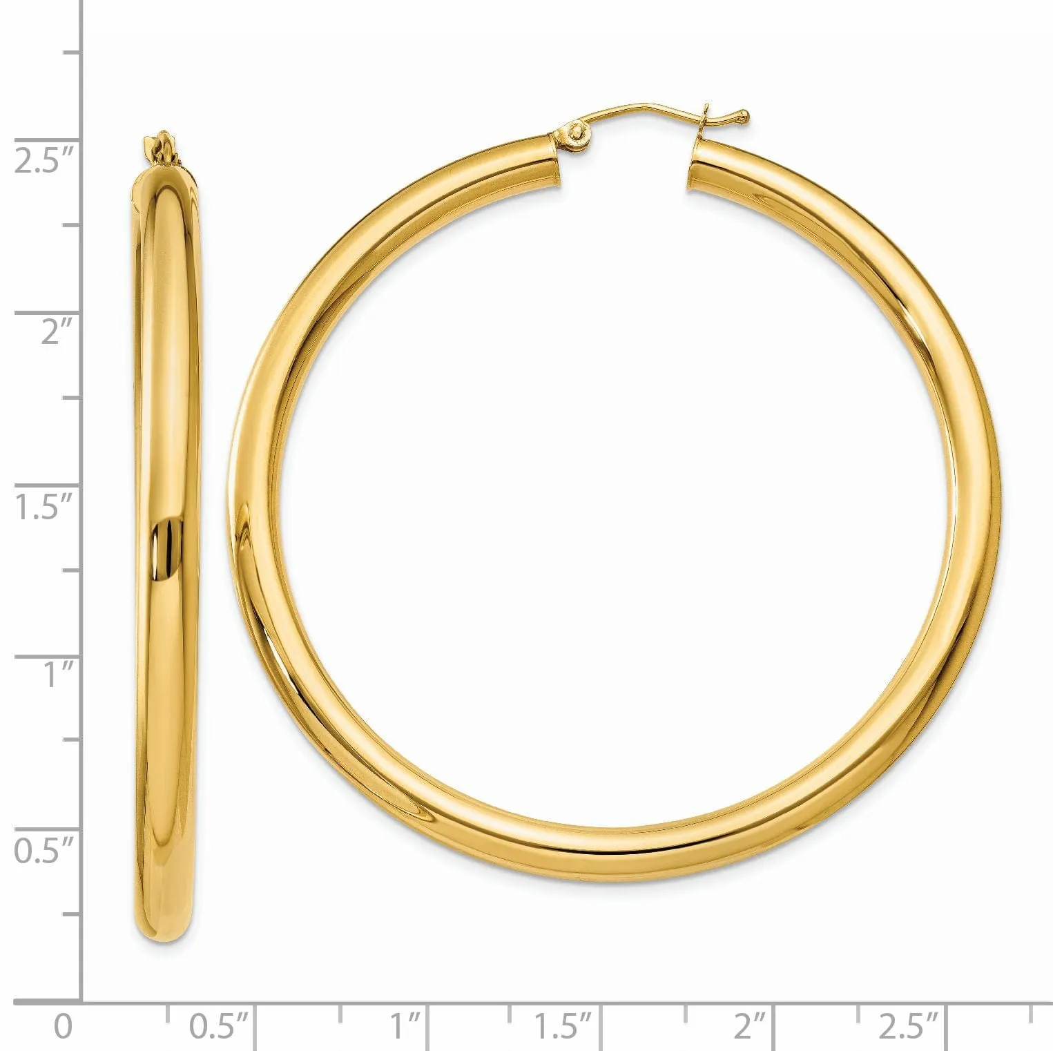 14k Yellow Gold 4MM x 55MM Tube Hoop Earrings