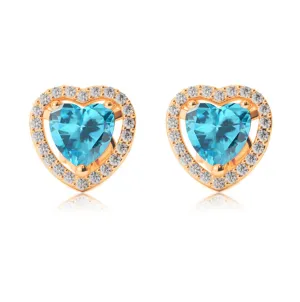 14k Yellow Gold Plated 2 Ct Created Halo Heart Blue Topaz Stud Earrings