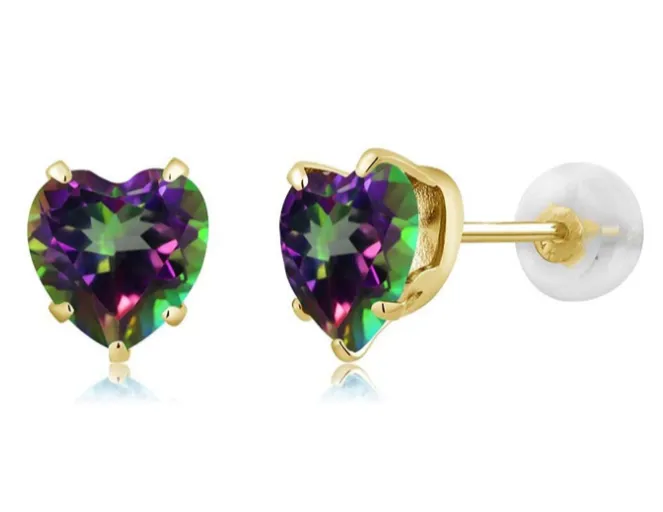 14k Yellow Gold Plated 3 Carat Heart Created Mystic Topaz Stud Earrings