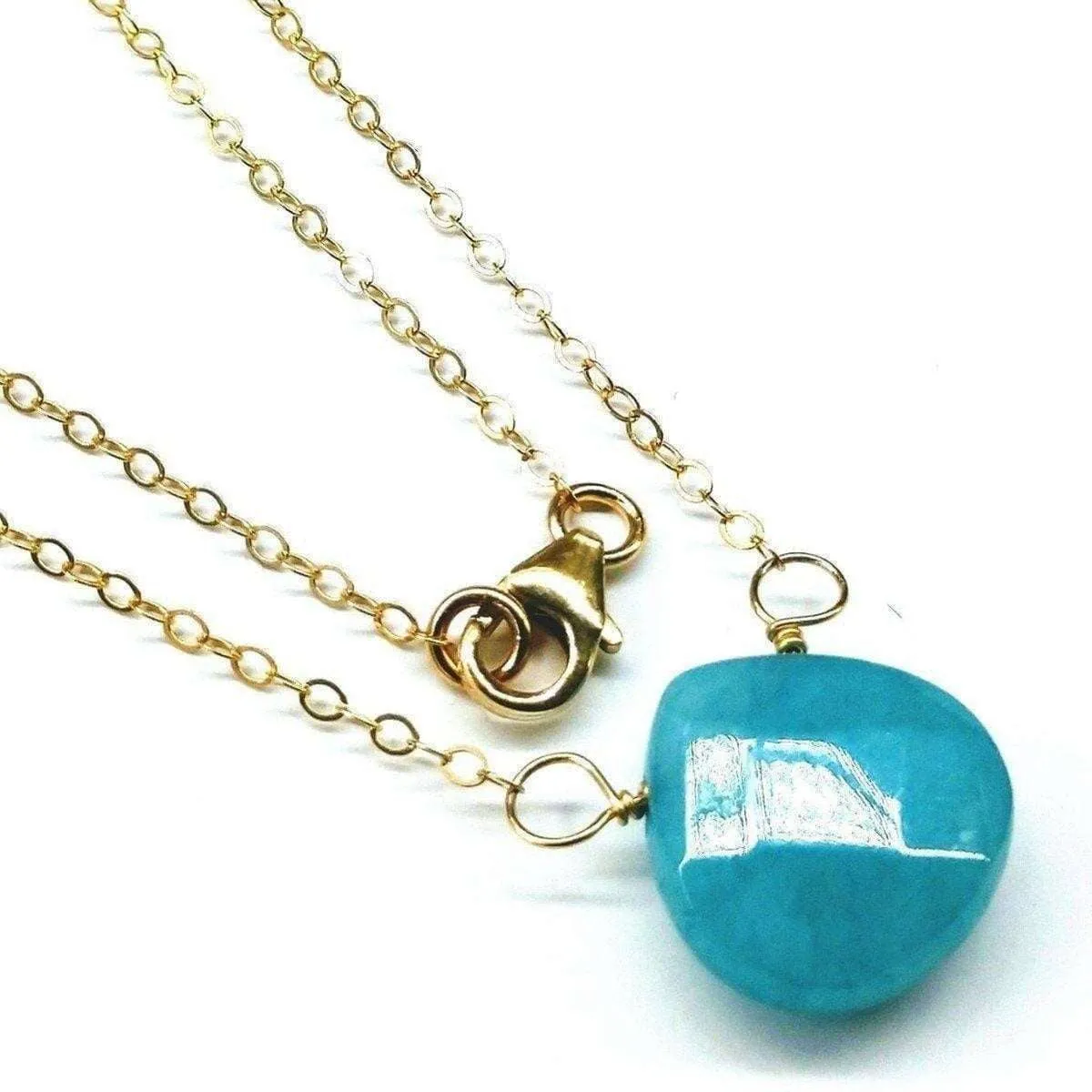 14kt Gold Filled Aqua Jade Wire Wrap Delicate Gemstone Drop Necklace