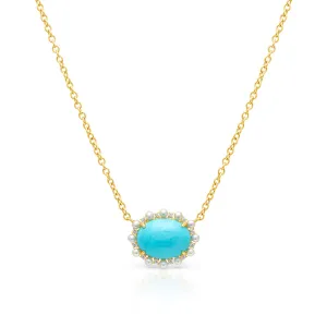 14KT Yellow Gold Turquoise Pearl Diamond Necklace