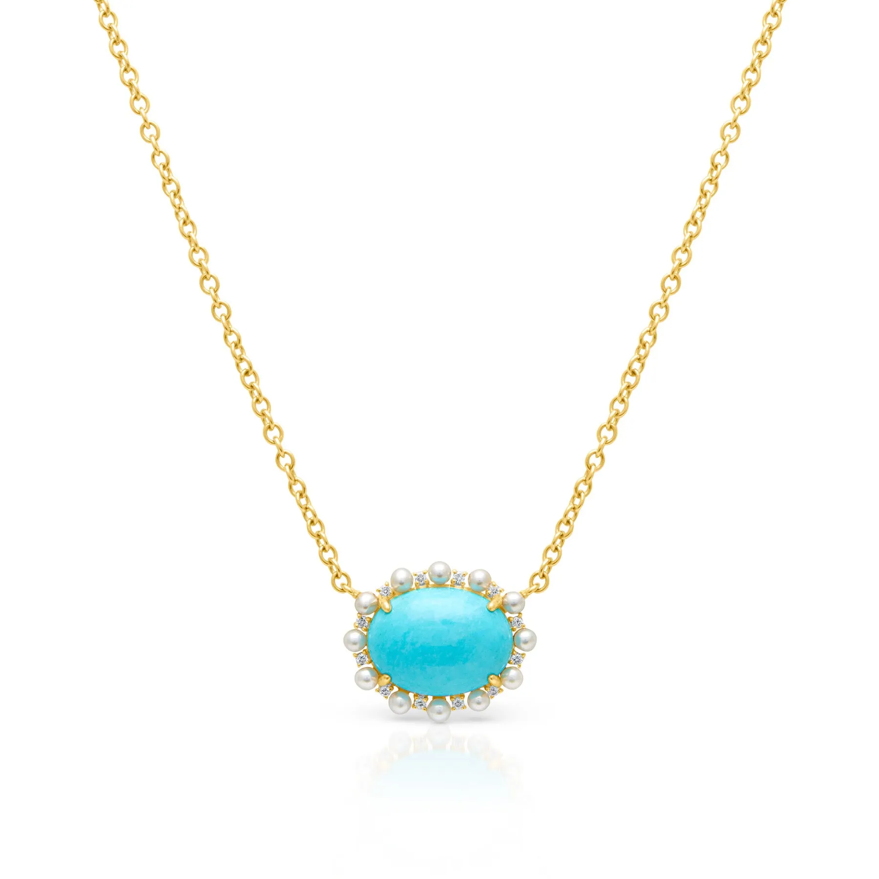 14KT Yellow Gold Turquoise Pearl Diamond Necklace