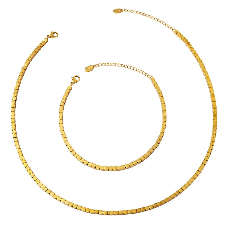 18K Gold Fashion Square Design Versatile Necklace Anklet Set