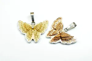 18K Gold Filled Butterfly Stainless Steel Pendant Or Rose Gold Filled With Rhinestone CZ Cubic Zirconia Size 28x36mm For Jewelry Making