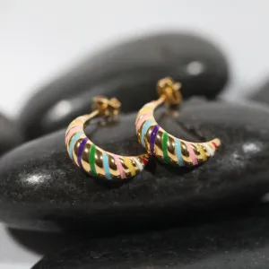 18k Gold-Filled Croissant Enamel Earrings - Gold Earrings