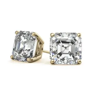 18K Yellow Gold 1 Ct Asher Cut White Topaz Stud Earrings by Paris Jewelry