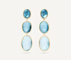 18K Yellow Gold Three-Stone Mixed Topaz Earrings