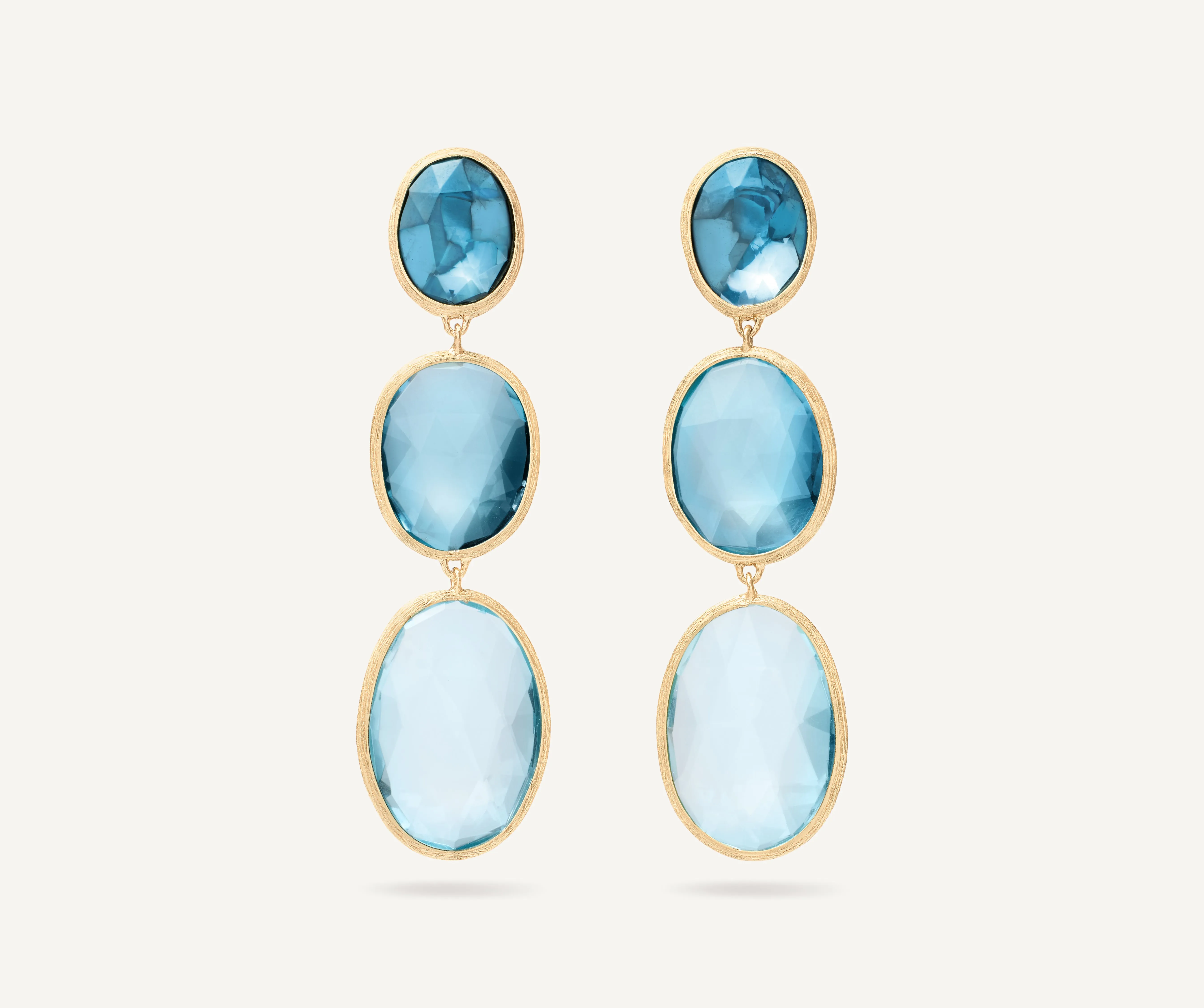 18K Yellow Gold Three-Stone Mixed Topaz Earrings