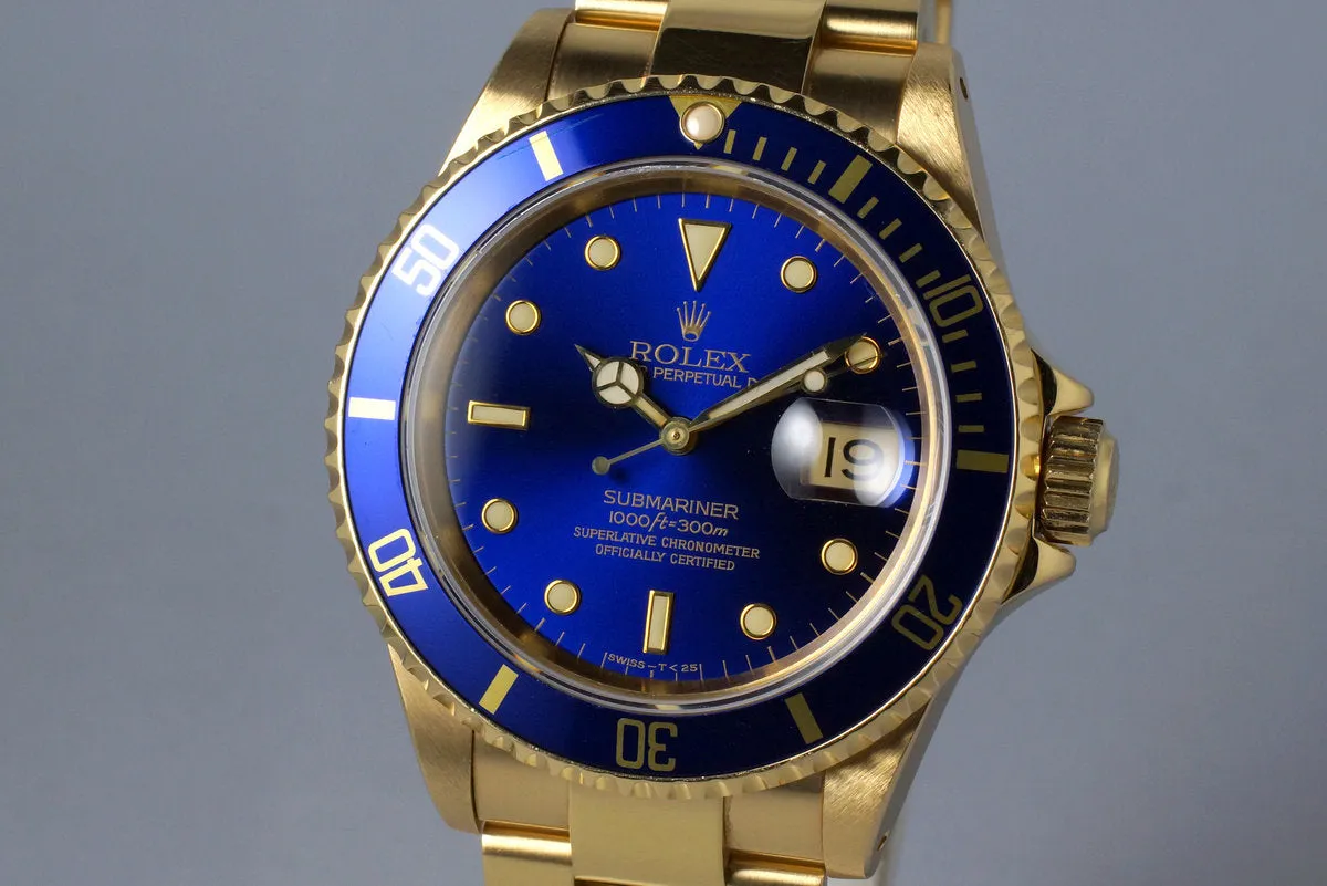 1991 Rolex YG Submariner 16618 Blue Dial