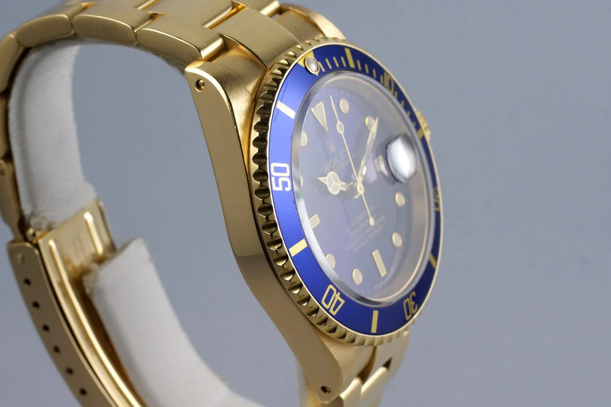 1991 Rolex YG Submariner 16618 Blue Dial