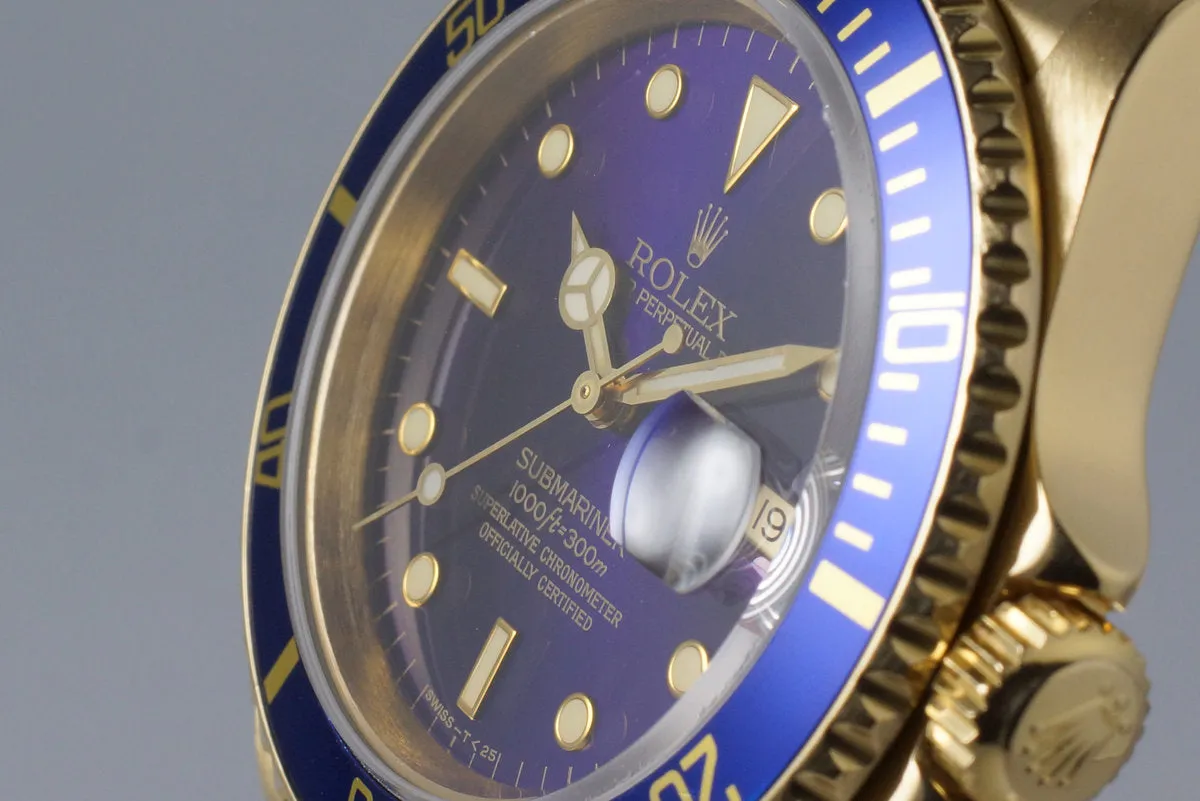 1991 Rolex YG Submariner 16618 Blue Dial