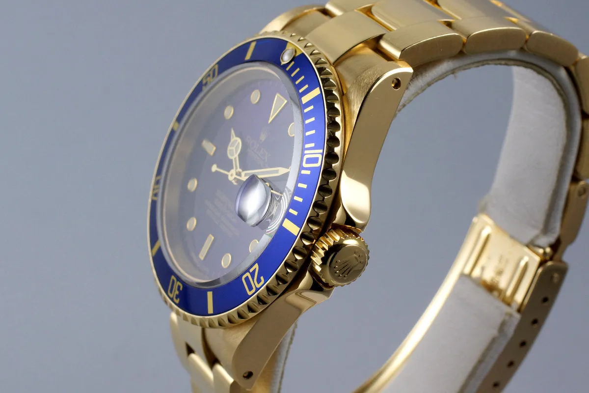 1991 Rolex YG Submariner 16618 Blue Dial