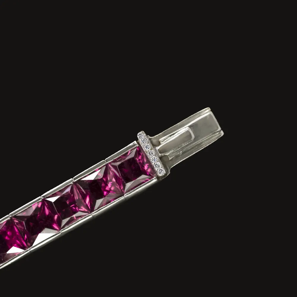 25 CARAT PINK TOURMALINE DIAMOND TENNIS BRACELET PLATINUM FRENCH CUT NATURAL