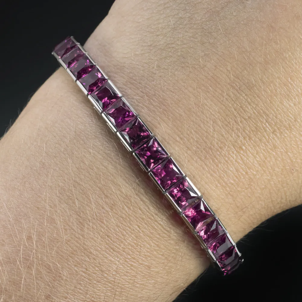 25 CARAT PINK TOURMALINE DIAMOND TENNIS BRACELET PLATINUM FRENCH CUT NATURAL