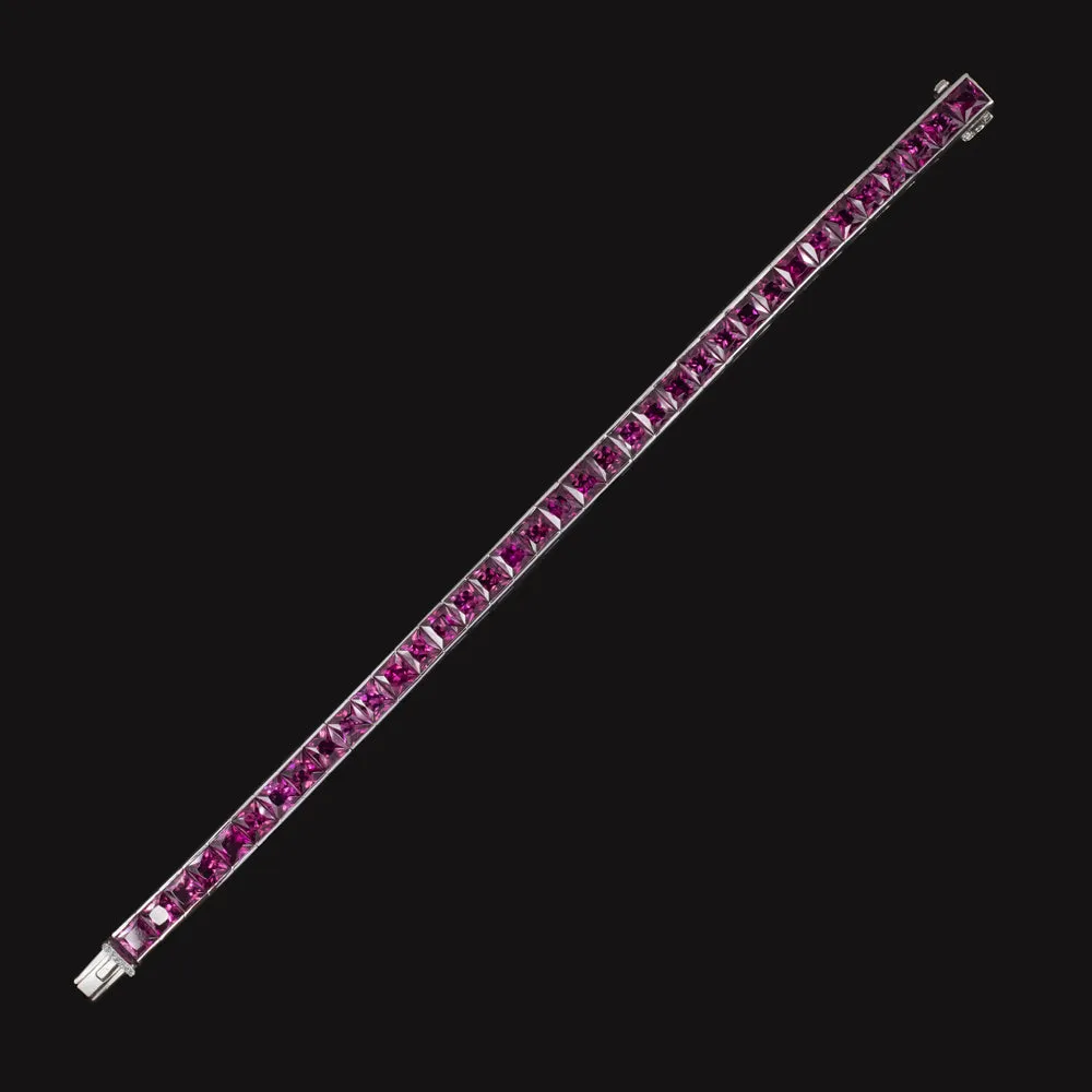 25 CARAT PINK TOURMALINE DIAMOND TENNIS BRACELET PLATINUM FRENCH CUT NATURAL