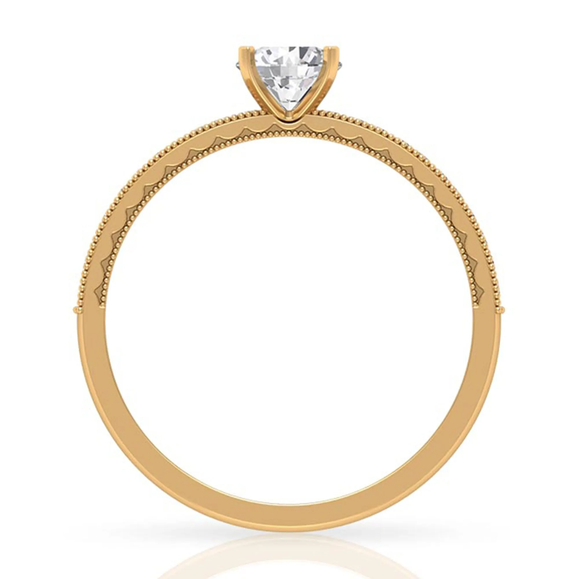 3/4 CT Solitaire Zircon Engagement Ring with Milgrain Gold Detail