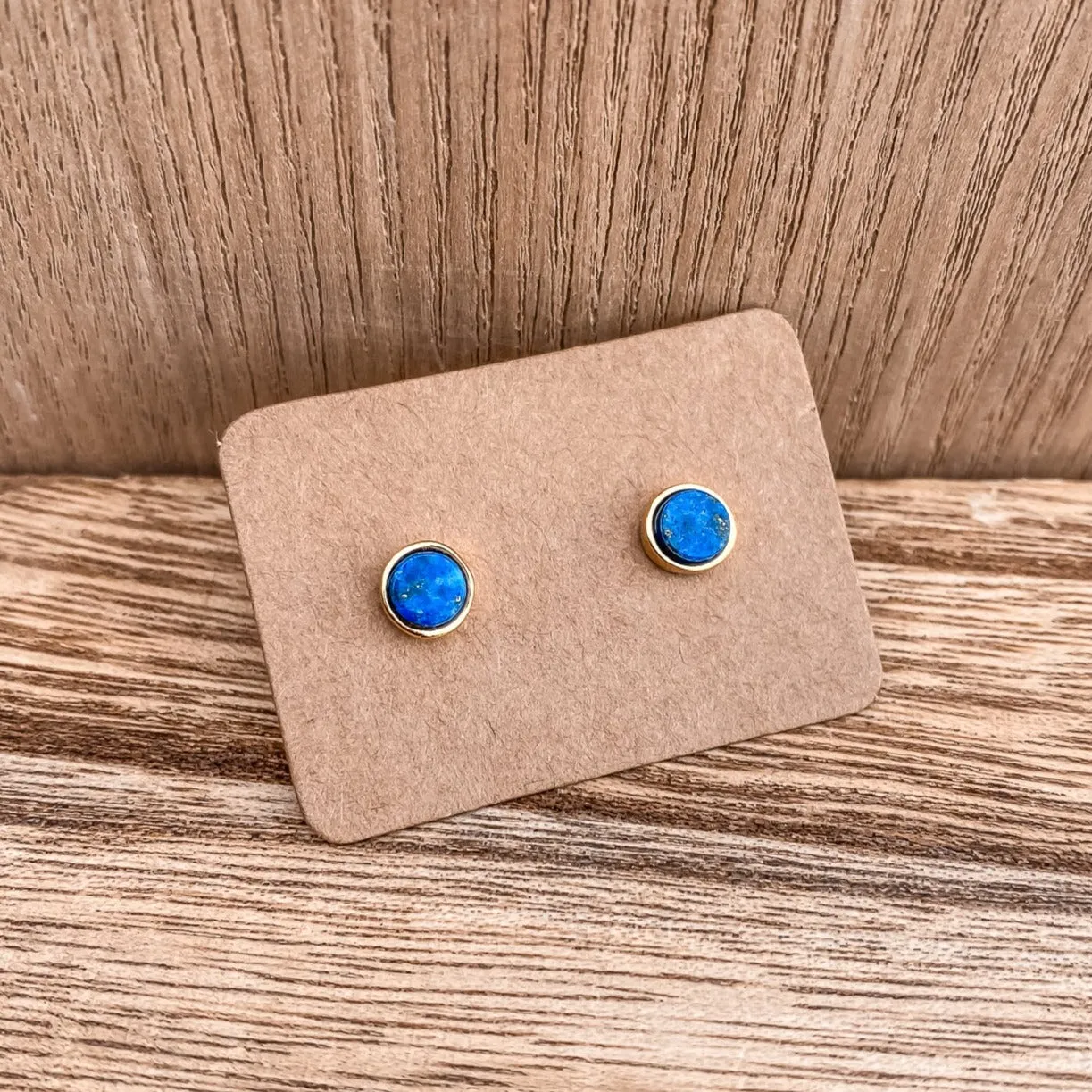 5mm Round Stud Earrings in Lapis Lazuli