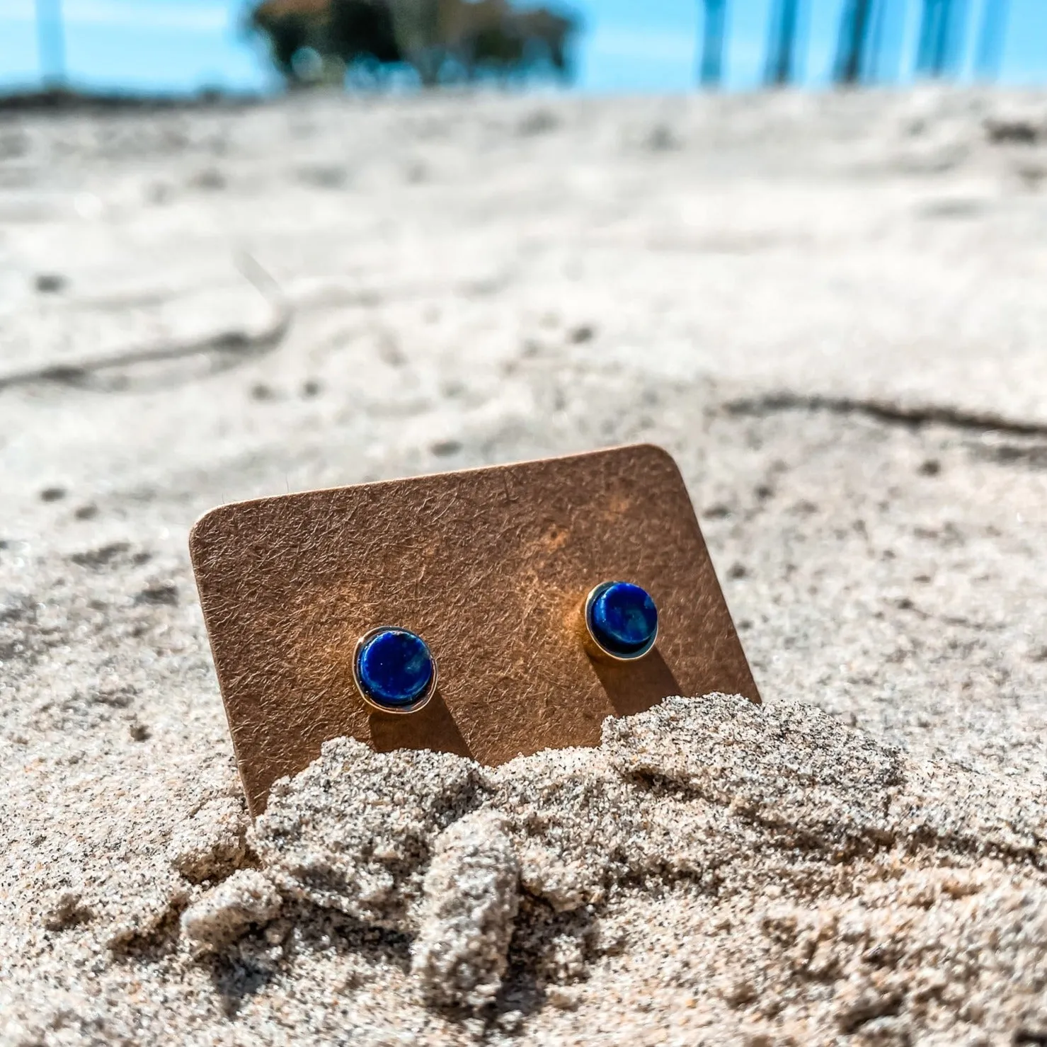 5mm Round Stud Earrings in Lapis Lazuli