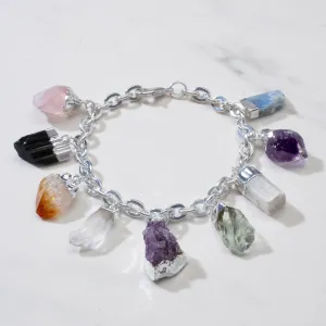 9 Stone Silver Tone Multi-Gem Charm Bracelet