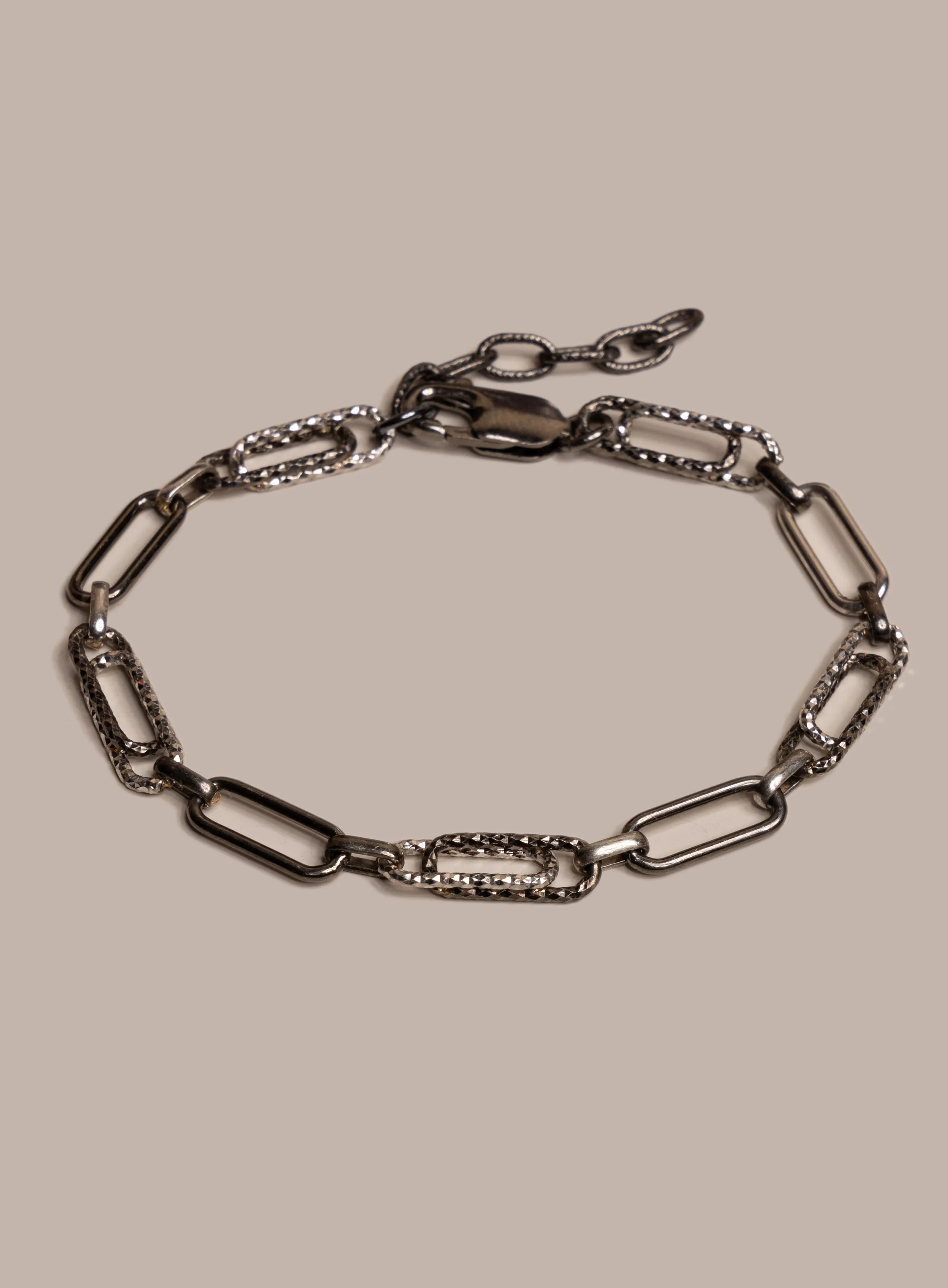 925 Oxidized Sterling Silver Laser Adjustable Clip Chain Bracelet for Men