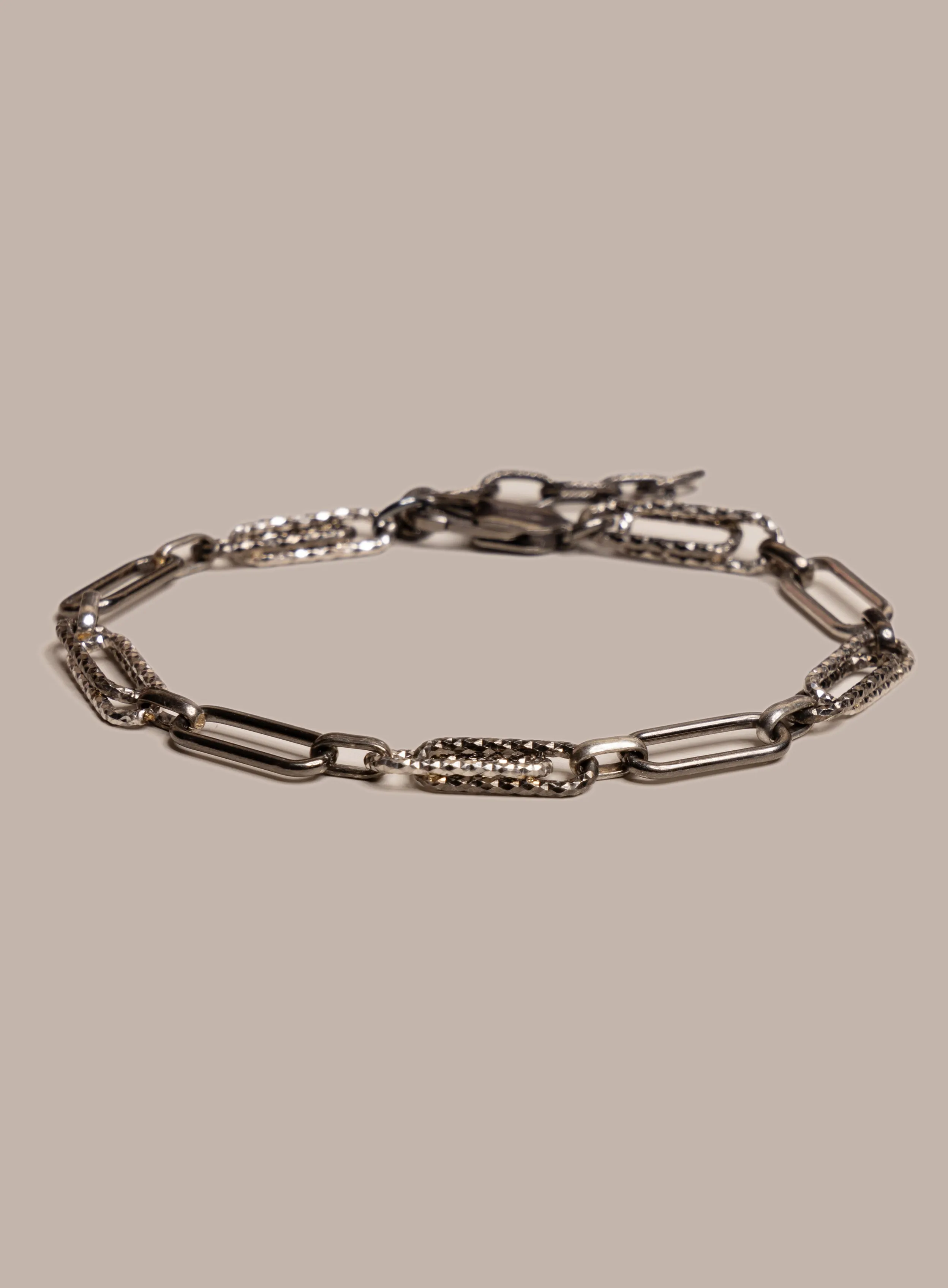 925 Oxidized Sterling Silver Laser Adjustable Clip Chain Bracelet for Men