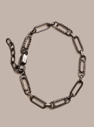 925 Oxidized Sterling Silver Laser Adjustable Clip Chain Bracelet for Men