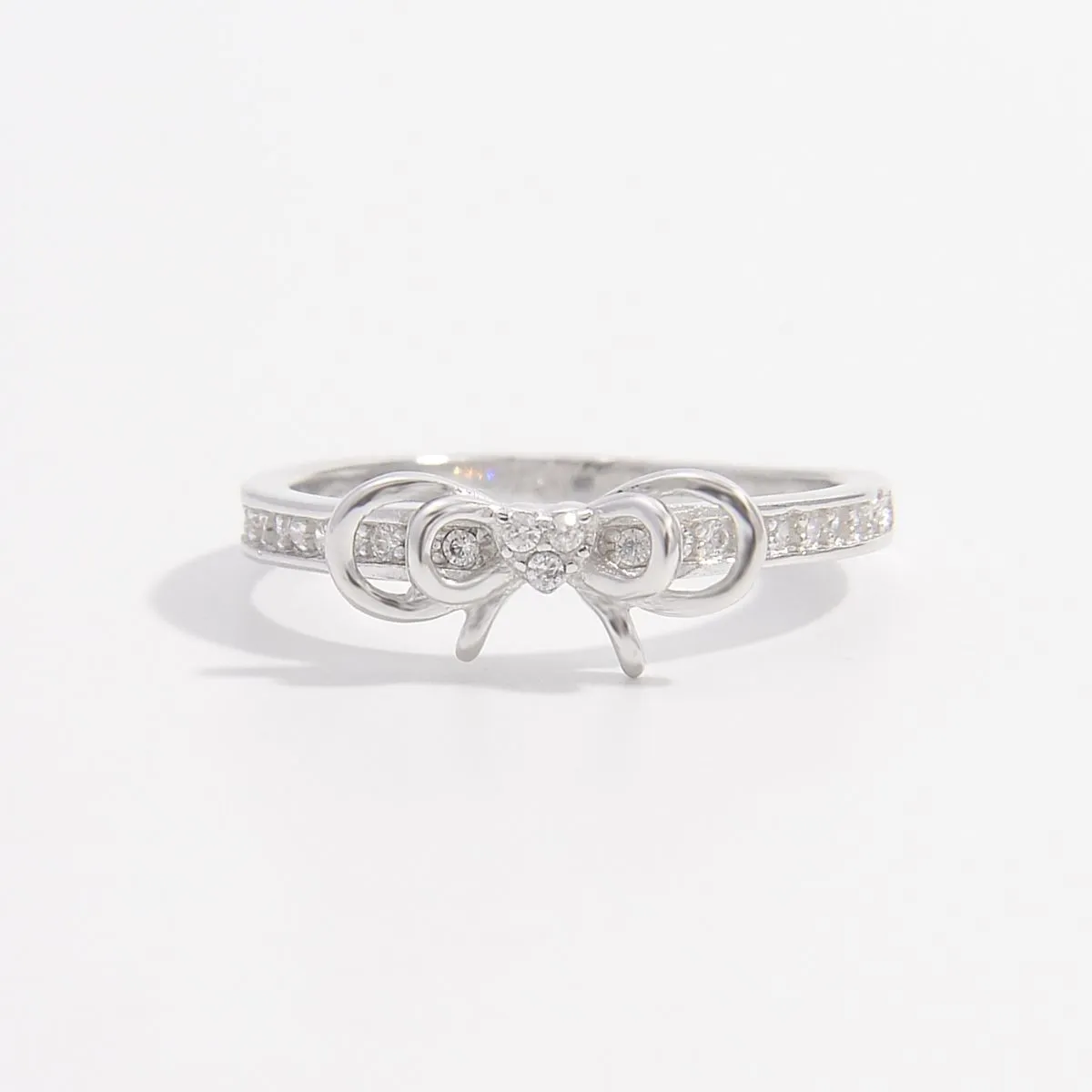 925 Sterling Silver Inlaid Zircon Bow Ring