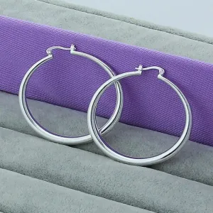 925 Sterling Silver Solid Smooth Circle 40mm Hoop Earrings for Woman Fashion Jewelry