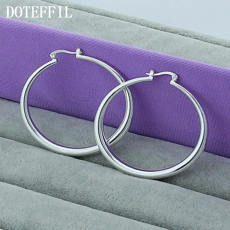 925 Sterling Silver Solid Smooth Circle 40mm Hoop Earrings for Woman Fashion Jewelry